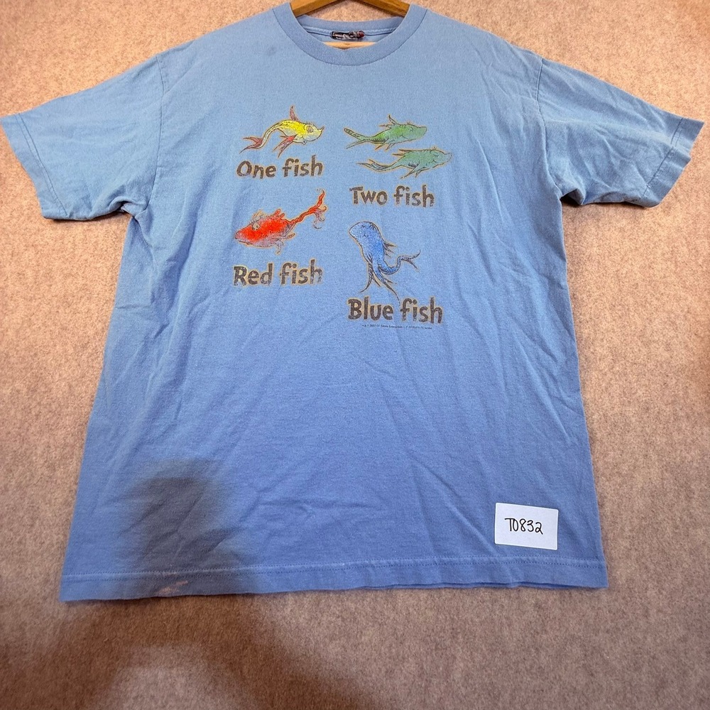 Vintage 2007 Dr Seuss One Fish Two Fish Red Fish Blue Fish T-Shirt Blue Mens L